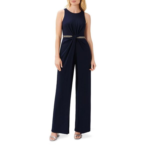 Adrianna Papell Womens Blue Crepe Embellished Special Occasion Jumpsuit NWT - Picture 1 of 2